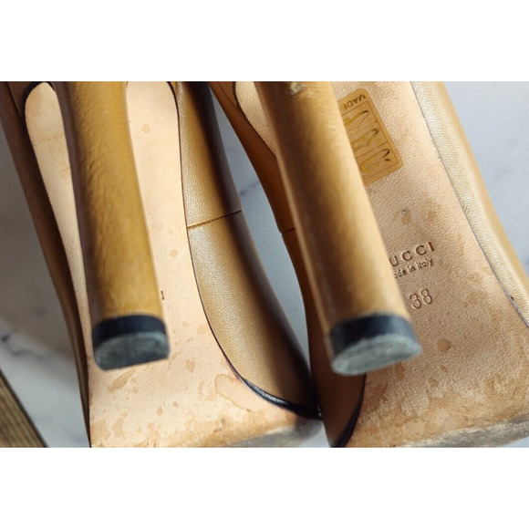 Gucci Womens Pumps 38 US 8 Tan Leather Interlocking G High Heels Slip On Shoes - Picture 16 of 16